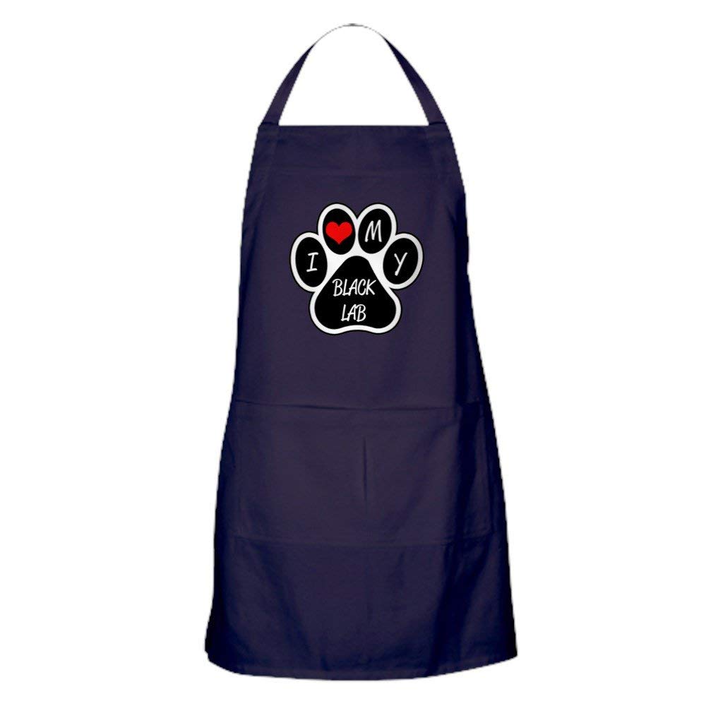 An apron with a paw print and text - I love my black lab