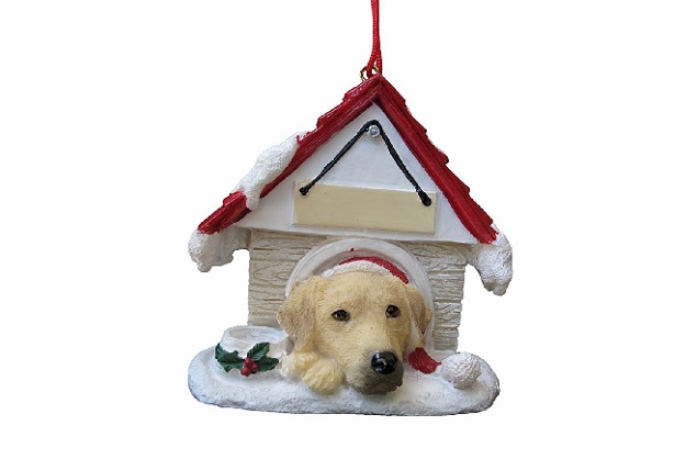 A yellow Yellow Labrador in its dog house christmas Ornament