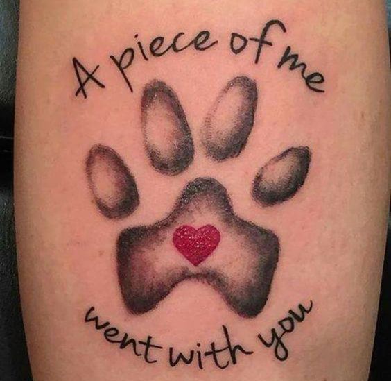 3D paw print with red heart and quote 