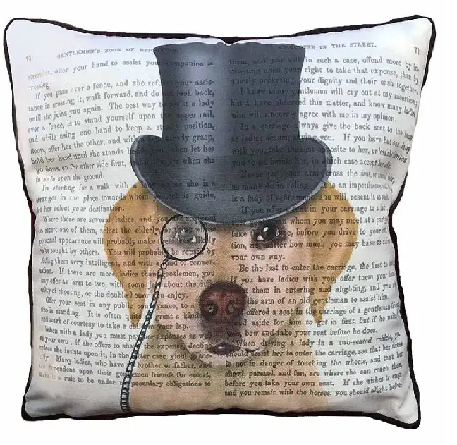 A pillow printed with a Labrador in sherlock homes look