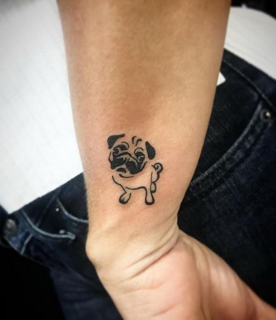 cute outline of Pug Tattoo on the side of the wrist