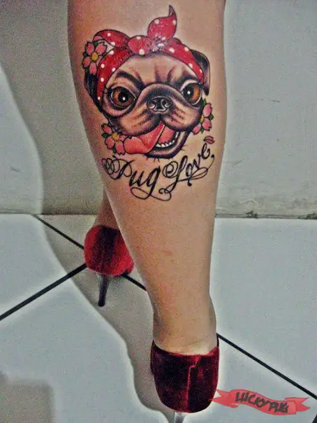 animated girl Pug Tattoo tattoo on the leg