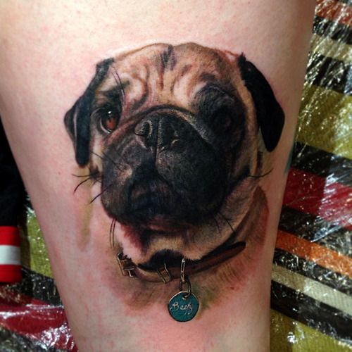 face of Pug Tattoo on the legs