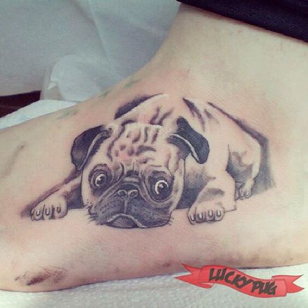 Pug lying down Tattoo on foot