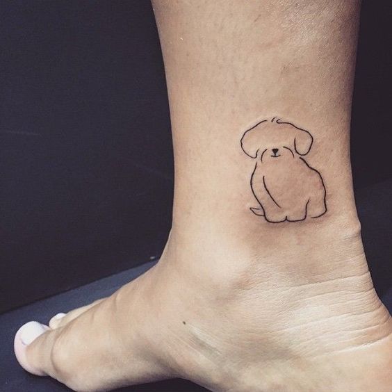 outline of Shih Tzu Tattoo on ankle