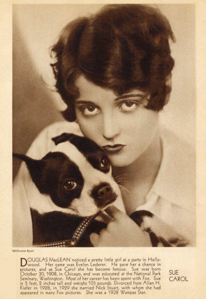 Evelyn Lederer in a page of a magazine with her Boston Terrier