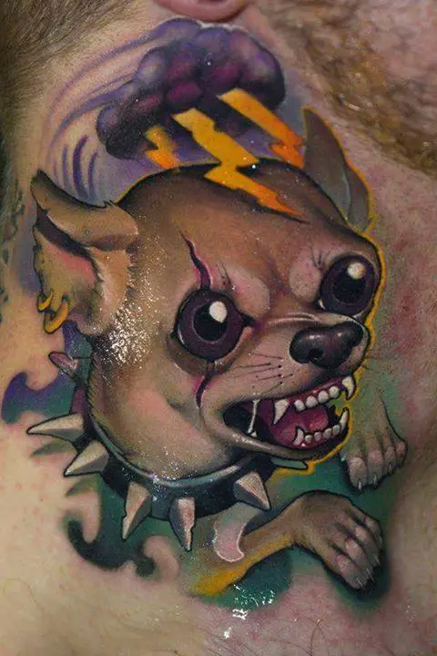 angry Chihuahua tattoo on the neck