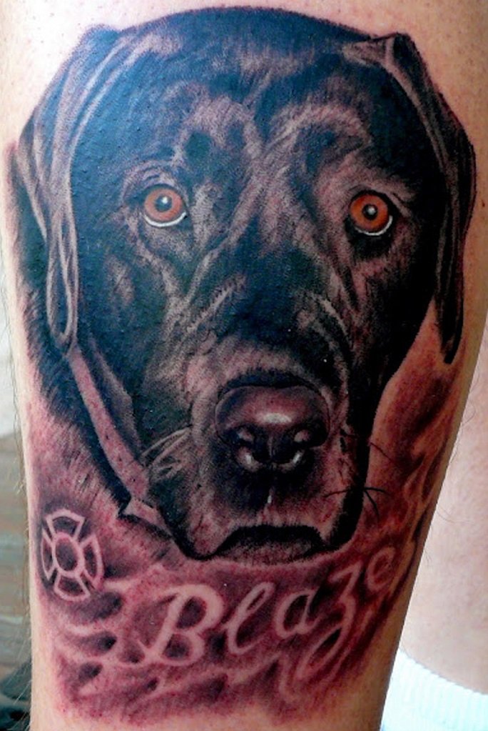 black Labrador face with name