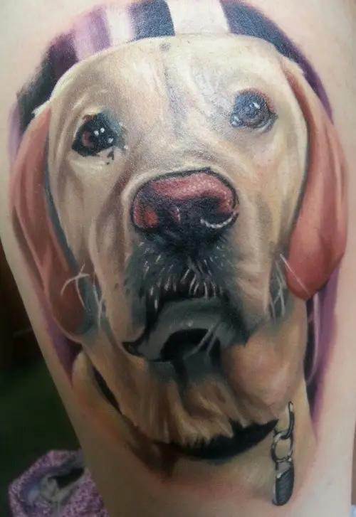 realistic face of a Labrador retriever tattoo
