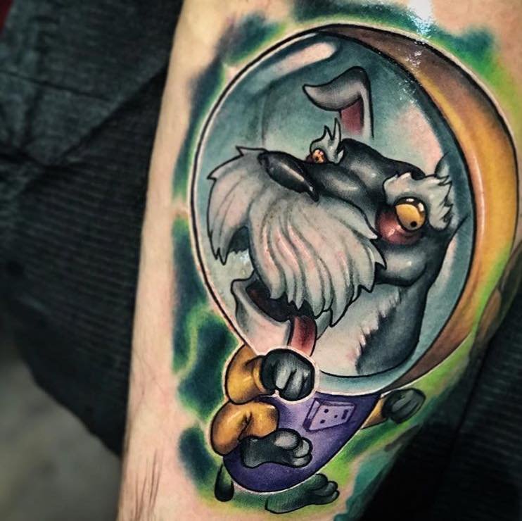 animated astronaut Schnauzer tattoo