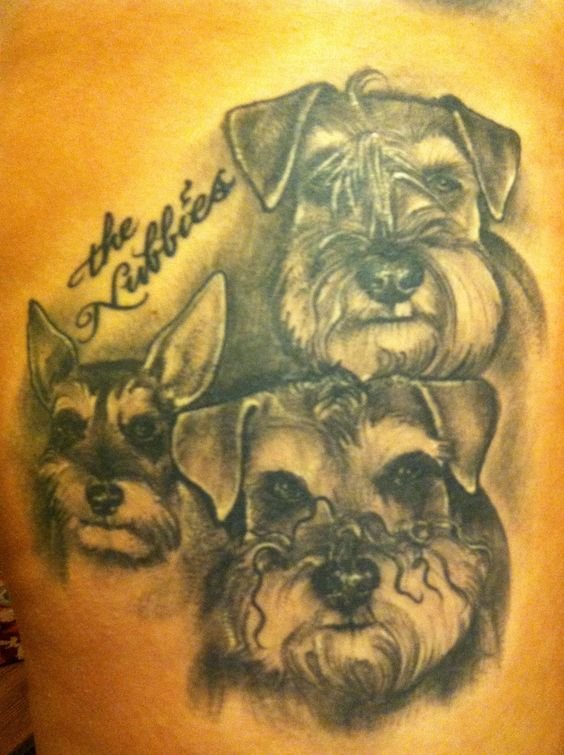 3D three faces of Schnauzers tattoo