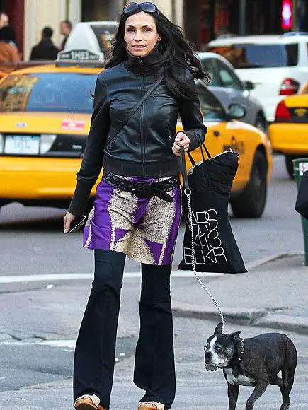 X-Men Actress Famke Janssen walking in the street with her Boston Terrier