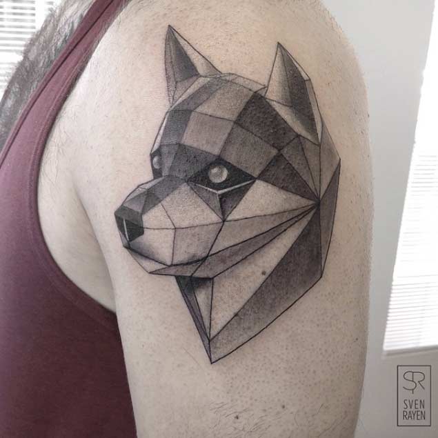 sideview face of Akita Inu Tattoo on the shoulder
