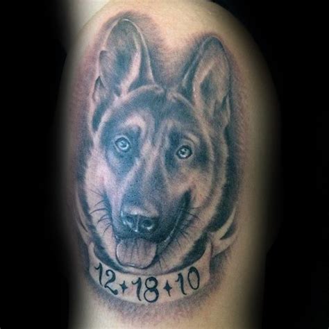 3D smiling face of a German Shepherd Dog Tattoo