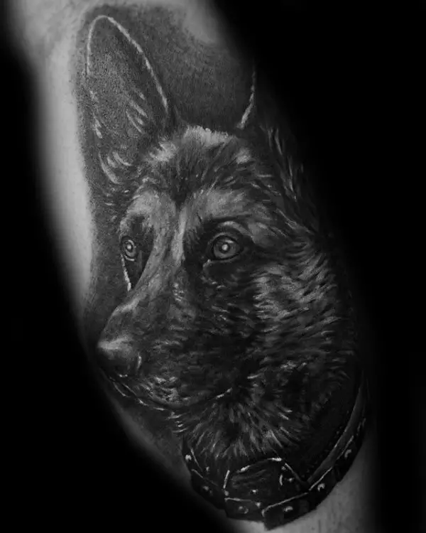 3D black German Shepherd Dog Tattoo