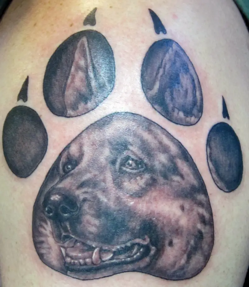 paw print with German Shepherd Dog face Tattoo