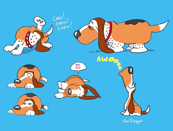 Basset hound art - chewing, sleeping, walking, and howling