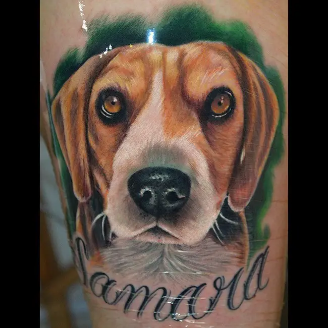 realistic 3D face of Beagle tattoo