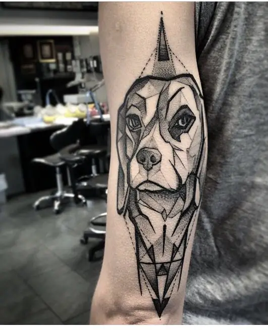 geometric style Beagle tattoo on arm