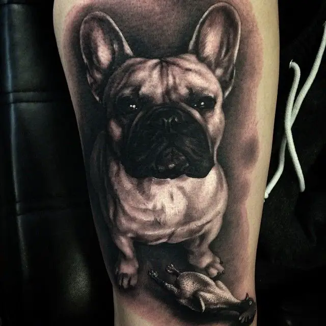 3D French Bulldog Tattoo on the leg