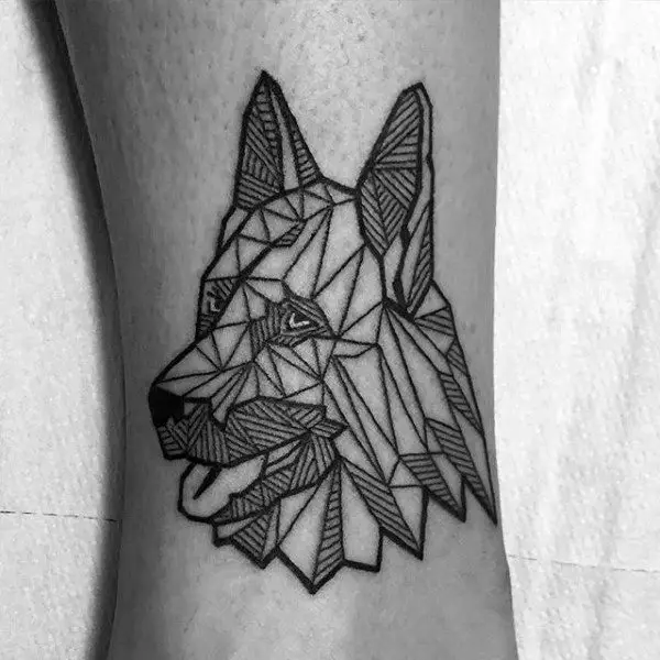 geometric style face of a German Shepherd Dog Tattoo