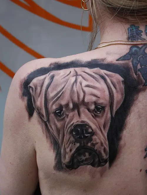 3D face of Boxer Tattoo on the back