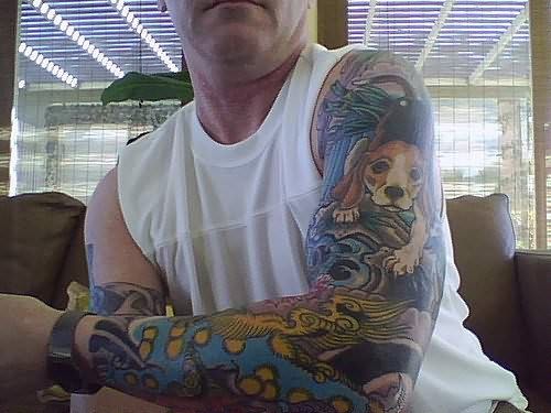 Beagle tattoo on sleeves