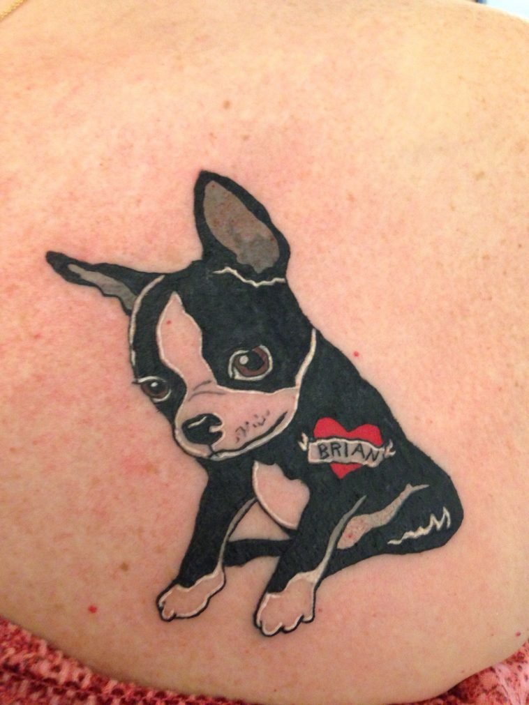 animated sitting black and white Boston Terrier tattoo