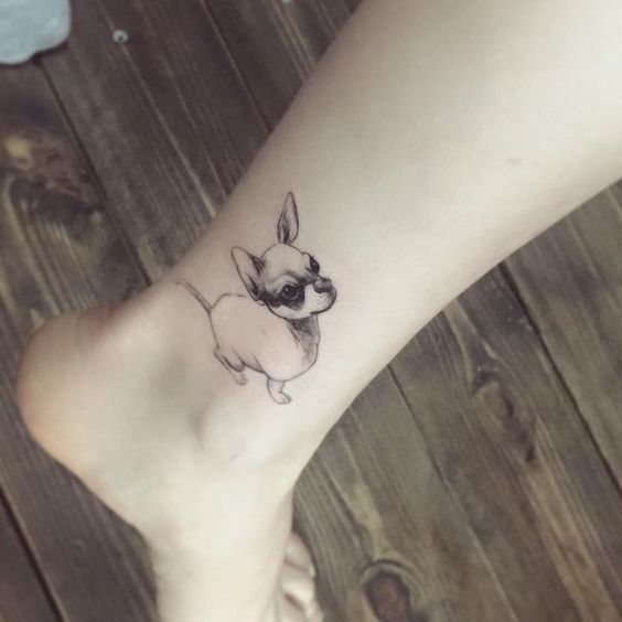 outline tattoo on Chihuahua on the ankle