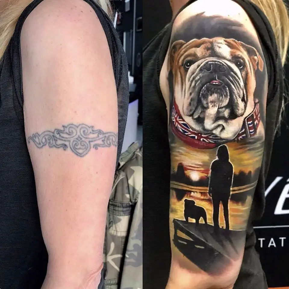 Full color realistic English Bulldog tattoo by Evan Olin : Tattoos