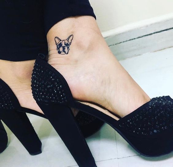 face of French Bulldog small Tattoo on the ankle