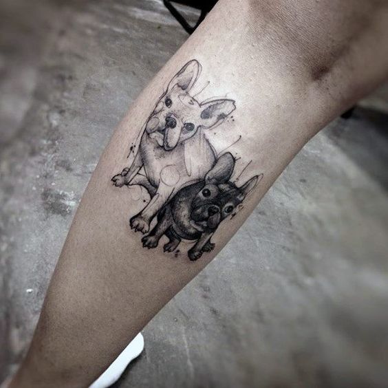 two French Bulldog Tattoo on the leg