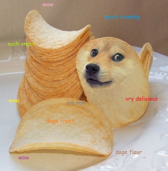 potato chips with Shiba Inu's face with thoughts 