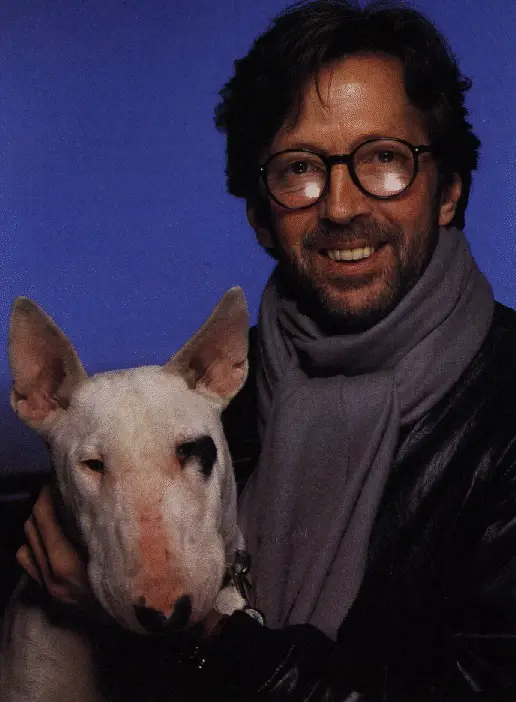 Eric Clapton with his English Bull Terrier