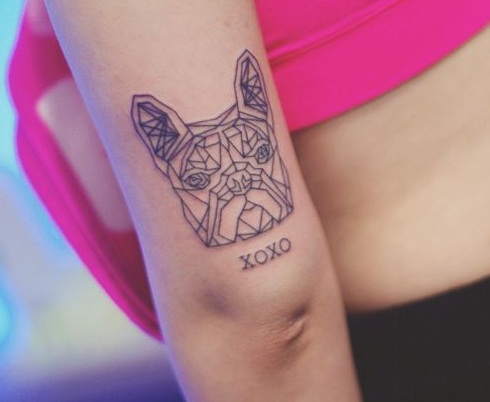 geometric face of French Bulldog Tattoo on the back of the arm
