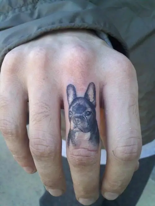 French Bulldog small Tattoo on the ring finger
