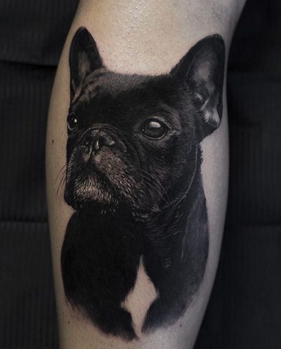 black French Bulldog Tattoo on the leg