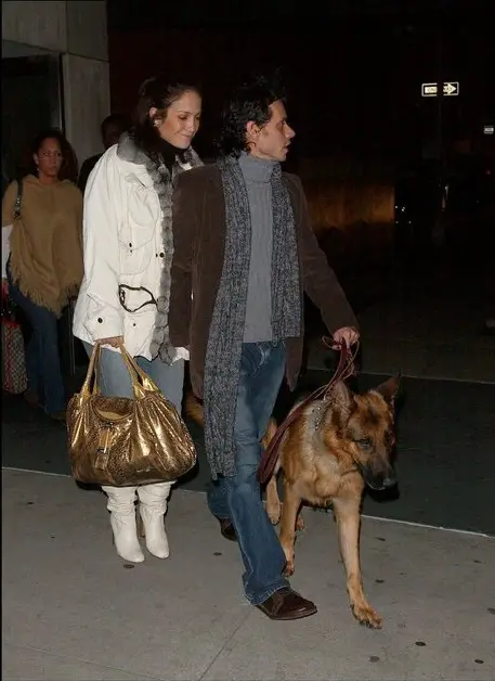 ennifer Lopez and Marc Anthony with their German Shepherd