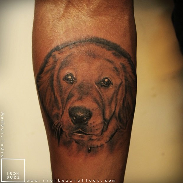 3D face of Golden Retriever Tattoo on the forearm