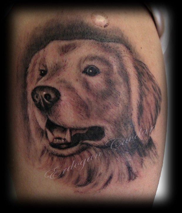 3D face of Golden Retriever Tattoo