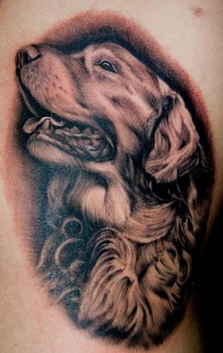 3D looking up face of Golden Retriever Tattoo