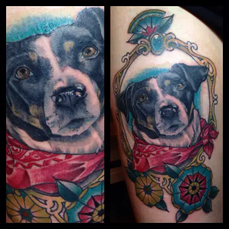face of a Jack Russell Terrier inside a vintage frame Tattoo