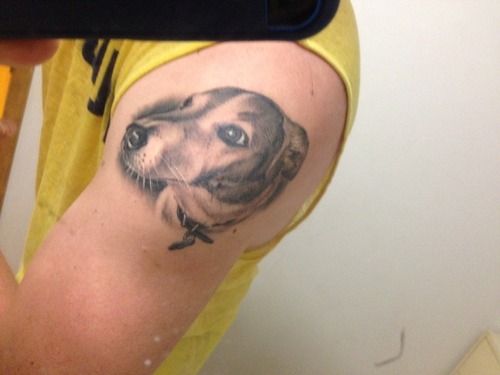 3D face of a Jack Russell Terrier Tattoo on the shoulder