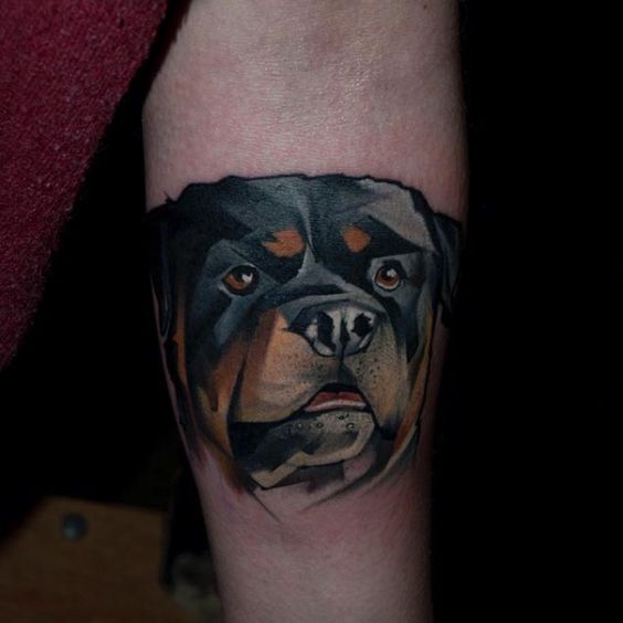 geometric face of Rottweiler Tattoo on the forearm