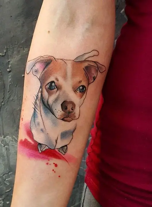 animated face of a Jack Russell Terrier Tattoo tattoo on the forearm