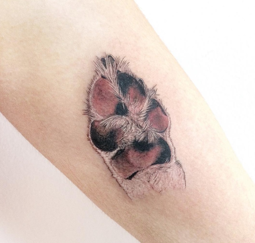 3D paw print tattoo on legs