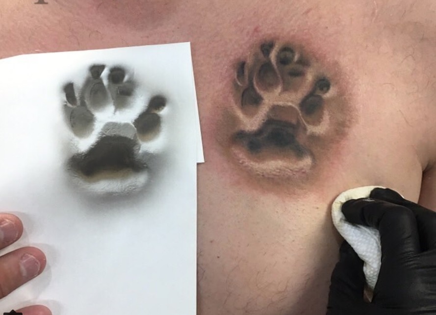 picture vs paw print tattoo on the chest