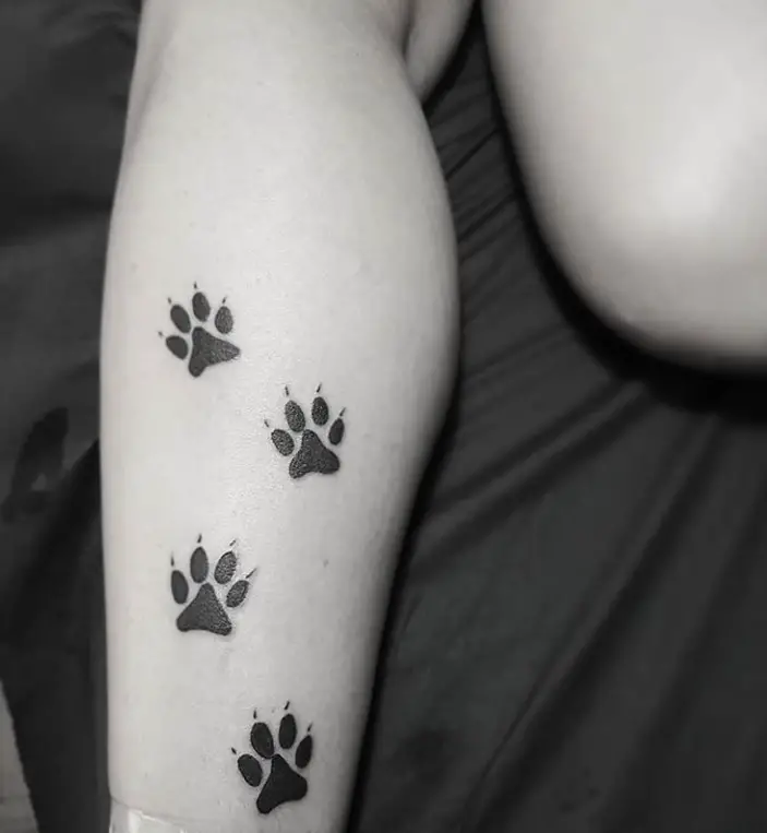 four paw prints tattoo on he leg of the woman