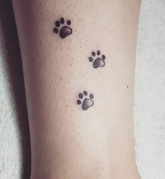 small three paw print tattoo on the leg