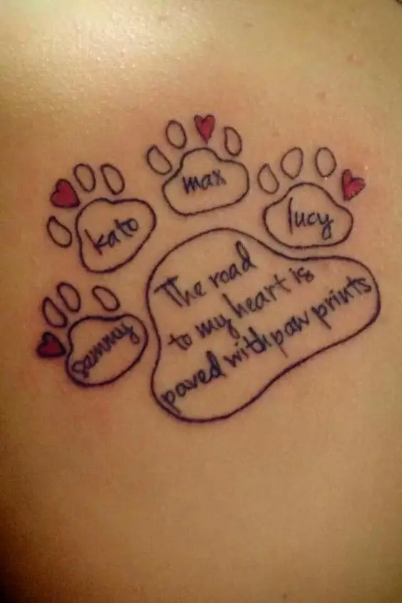 paw print with names of dog and a saying 